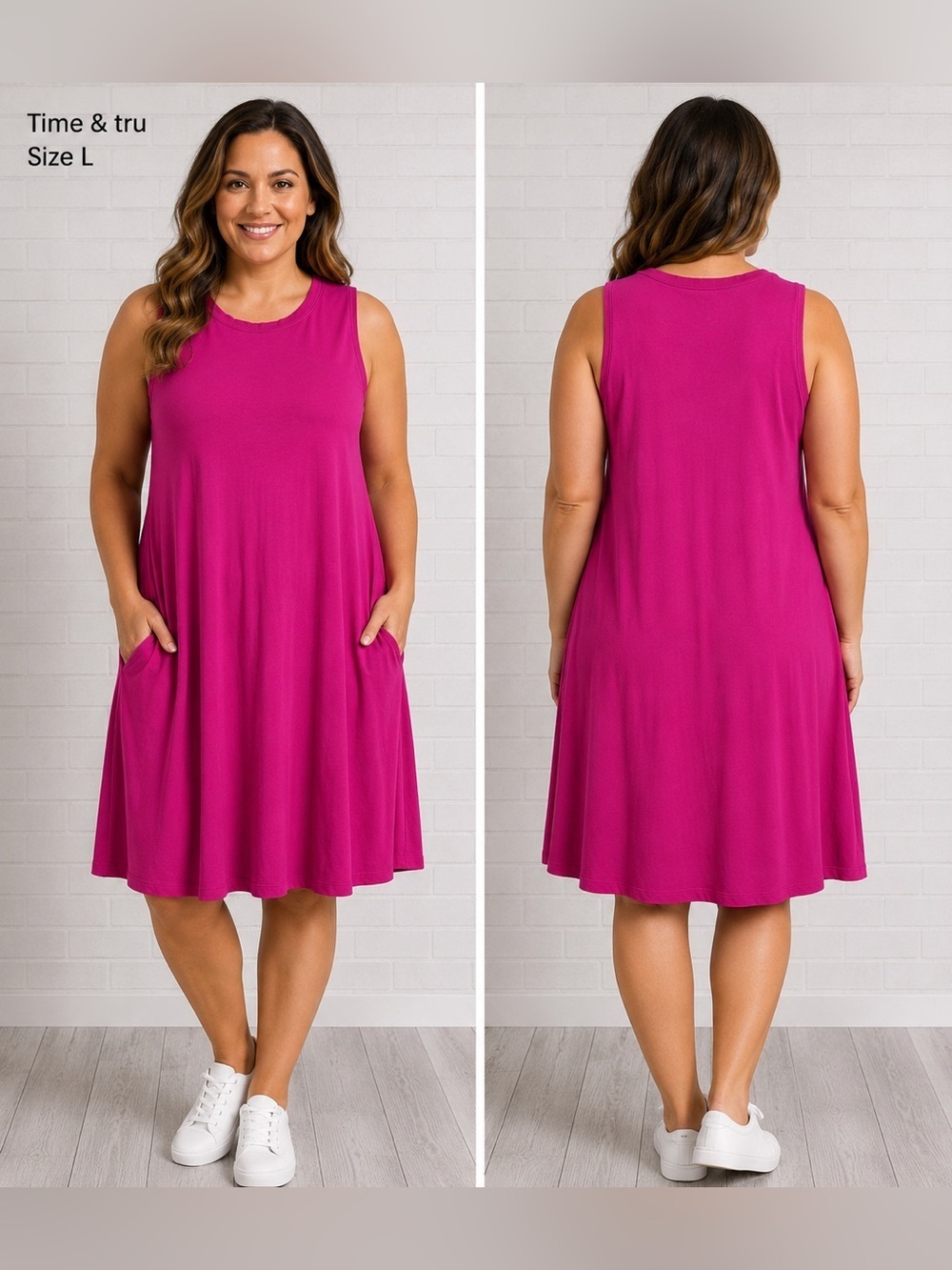 TIME & TRU Vibrant Pink Sleeveless casual Dress/barbiecore coastal size L